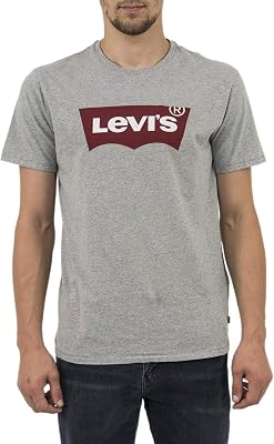 Herren Graphic Set-In Neck T-Shirt, Batwing Logo, Grey, M