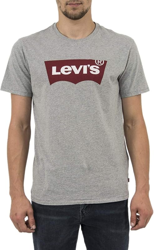 Herren Graphic Set-In Neck T-Shirt, Batwing Logo, Grey, M