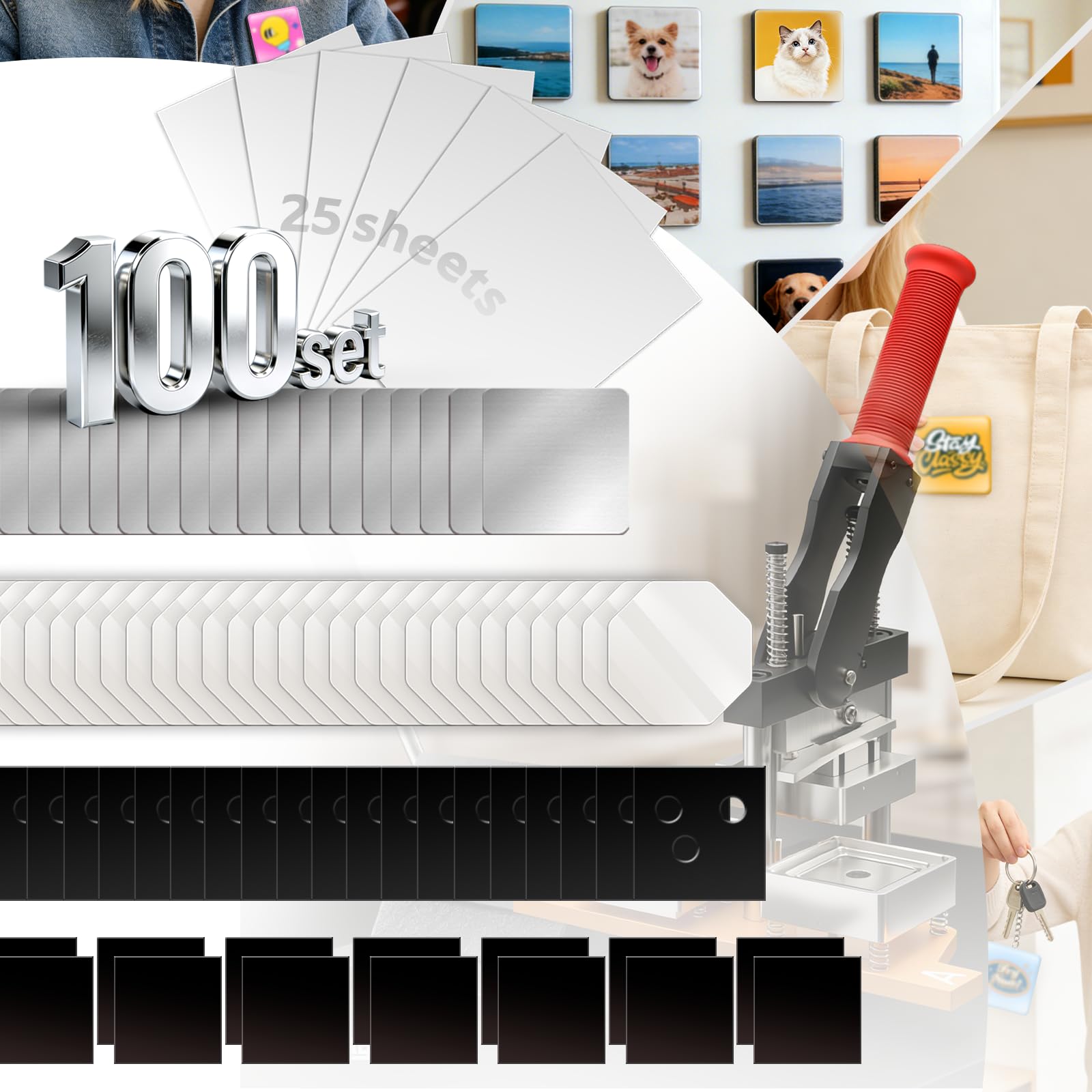 Photo 1 of 2x2 Inch Square Fridge Magnet Maker Machine Kit - [100Pcs Consumables +25 Sheets Photo Paper] | Photo Magnet Making kit, Custom Badges DIY Kit