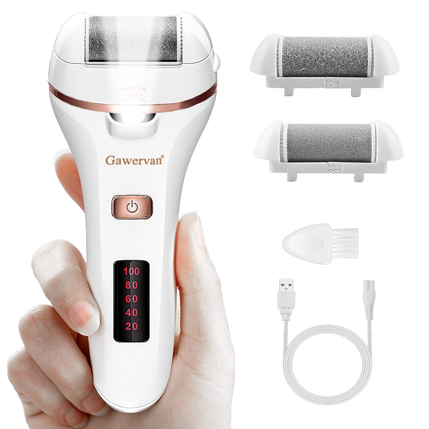 Electric Callus Remover for Feet,Gawervan Rechargeable Foot File Portable Waterproof Foot Pedicure Tool with LED Light,2 Roller Heads,2 Speed for Dead,Hard Cracked Dry Skin: Beauty