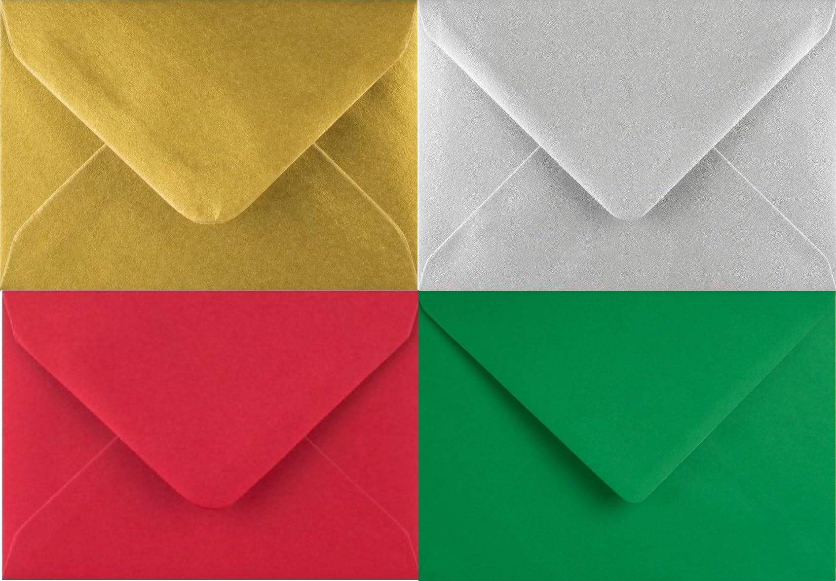 C5 Coloured envelopes for A5 Greeting Cards Wedding Invitation Crafts 162x229mm- Pack of 15 envelopes (Green Red Gold and Silver)
