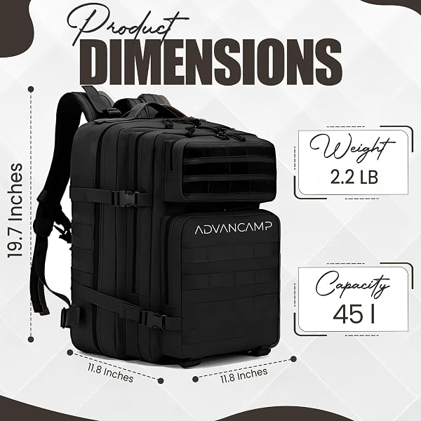 ADVANCAMP 45L MILITARY TACTICAL BACKPACK LARGE DAY PACK FOR MEN – MOLLE RUCKING ASSAULT RUCKSACK, HEAVY-DUTY WATER-RESISTANT BAG FOR HIKING, GYM, TRAVEL & OUTDOOR ADVENTURES – BLACK