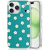 ZSYTZL Compatible with iPhone 17 Pro Max Case, Cute Flowers Daisy Garden Design, Slim Hard PC iPhone 17 Pro Max Cases for Women-Cyan Daisy