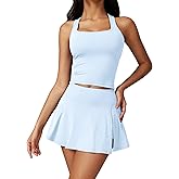 ABOCIW 2 Piece Tennis Dresses for Women Side Slit Mini Skirt Set Racerback Workout Crop Tank Top Golf Outfits