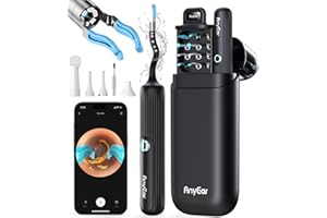 Anyear Flexible Ear Wax Removal Tool Camera, Wireless Ear Cleaner with 10MP HD Otoscope, Painless Tweezers, 12 Soft Tips, 3 Inspection Heads, Portable Earwax Removal Kit with Camera for Adults/Kids