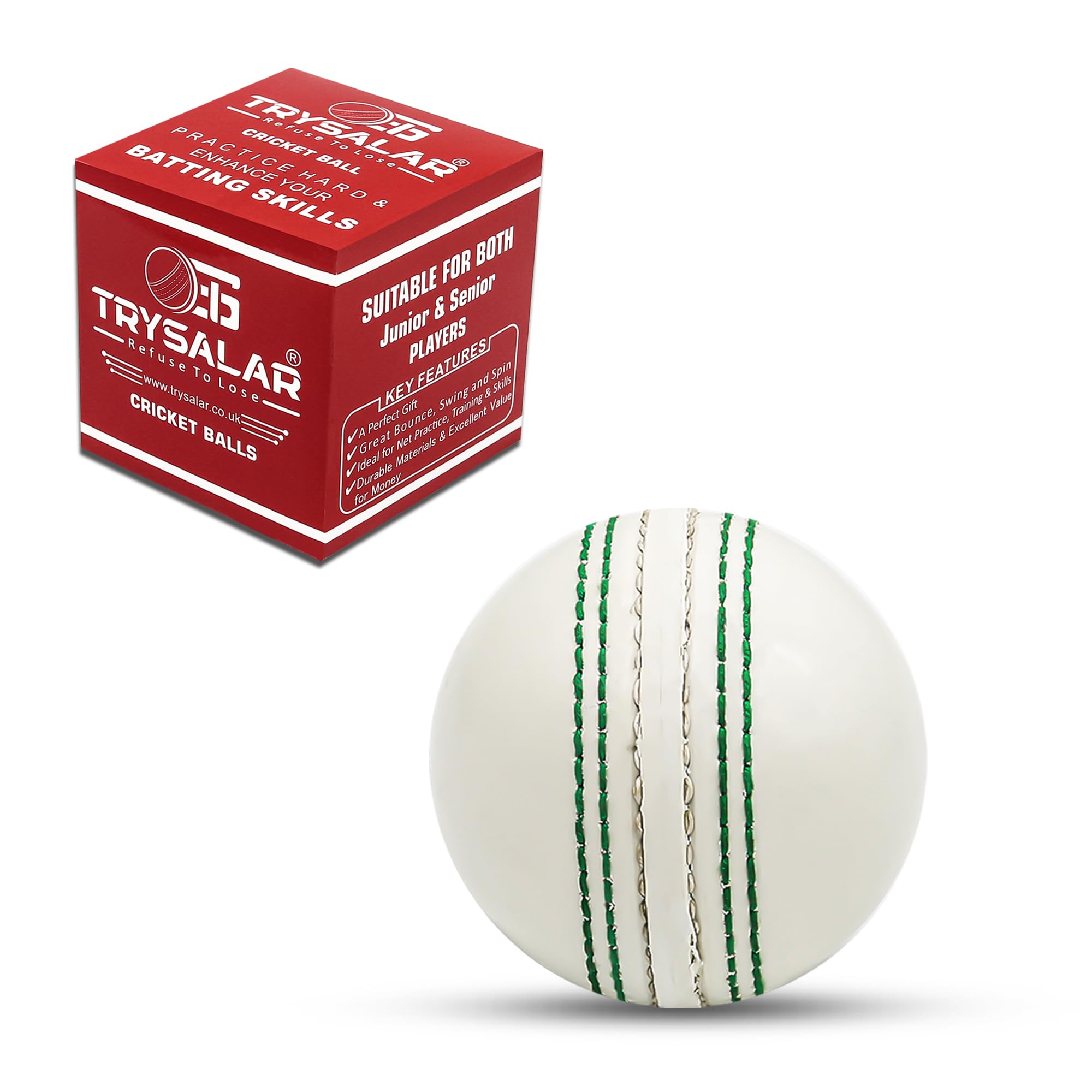 TrySalar® Soft Cricket Rubber Ball Indoor for Junior Youth Adult Training, Coaching, Practice Excellent Bounce with Durable Traditional Seams Stitched Outdoor (1 Pcs White)