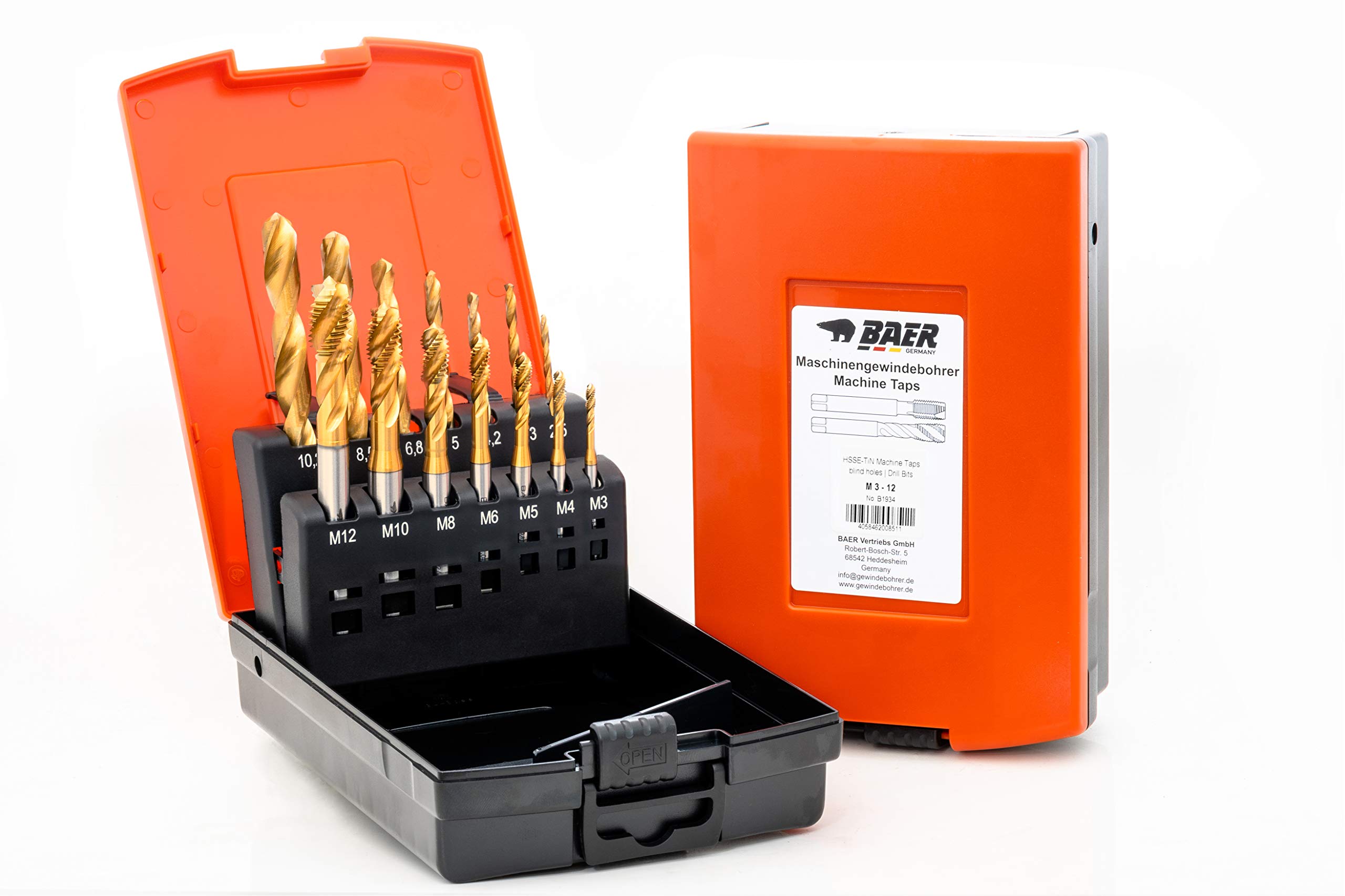 BAER Set HSSE-TIN: Machine Tap Hole Hole Saw Core Hole Drill M3-12 Thread Cutter Set