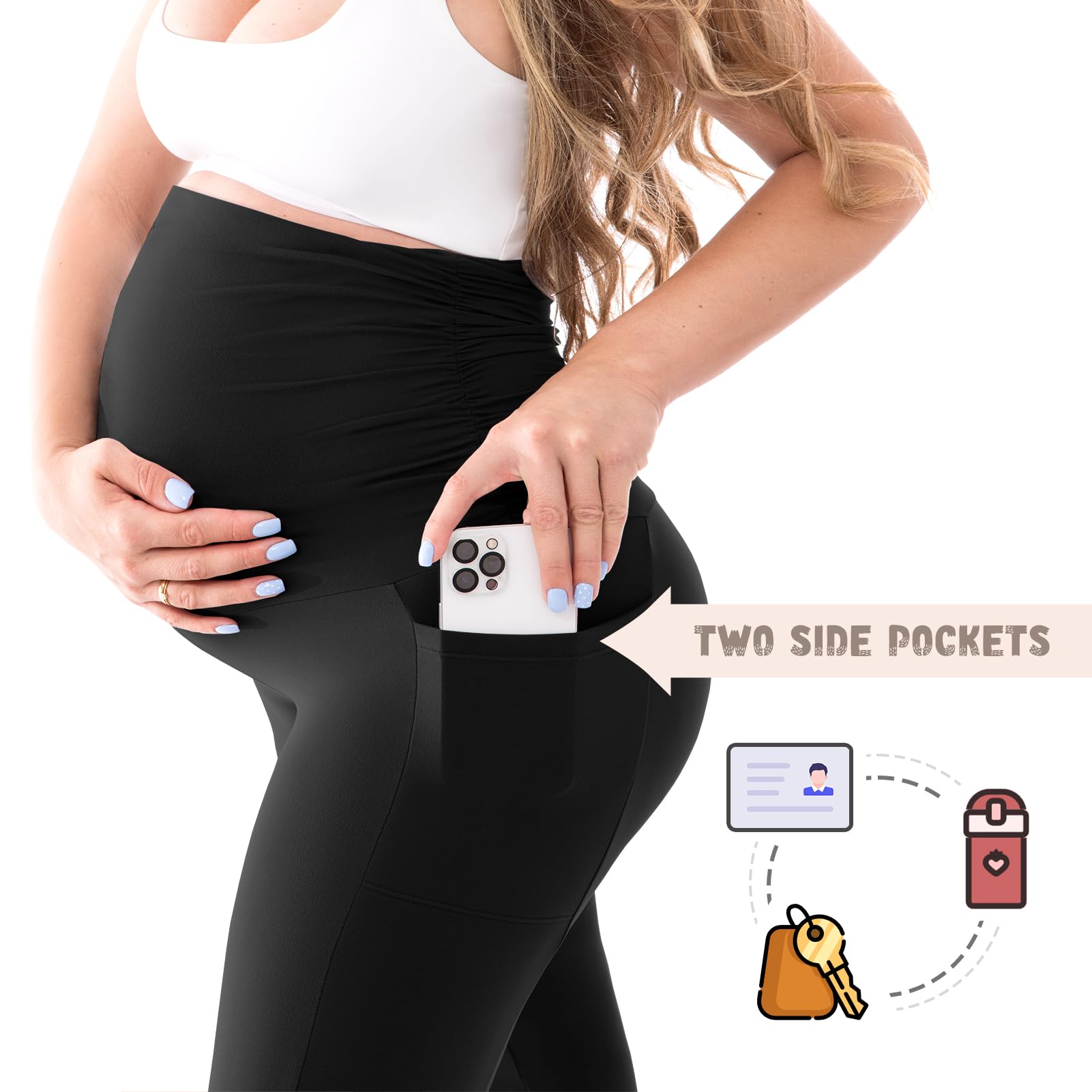 Walifrey Women's Maternity Leggings with Pockets Over The Belly,Pregnancy Yoga Pants Activewear Workout Leggings