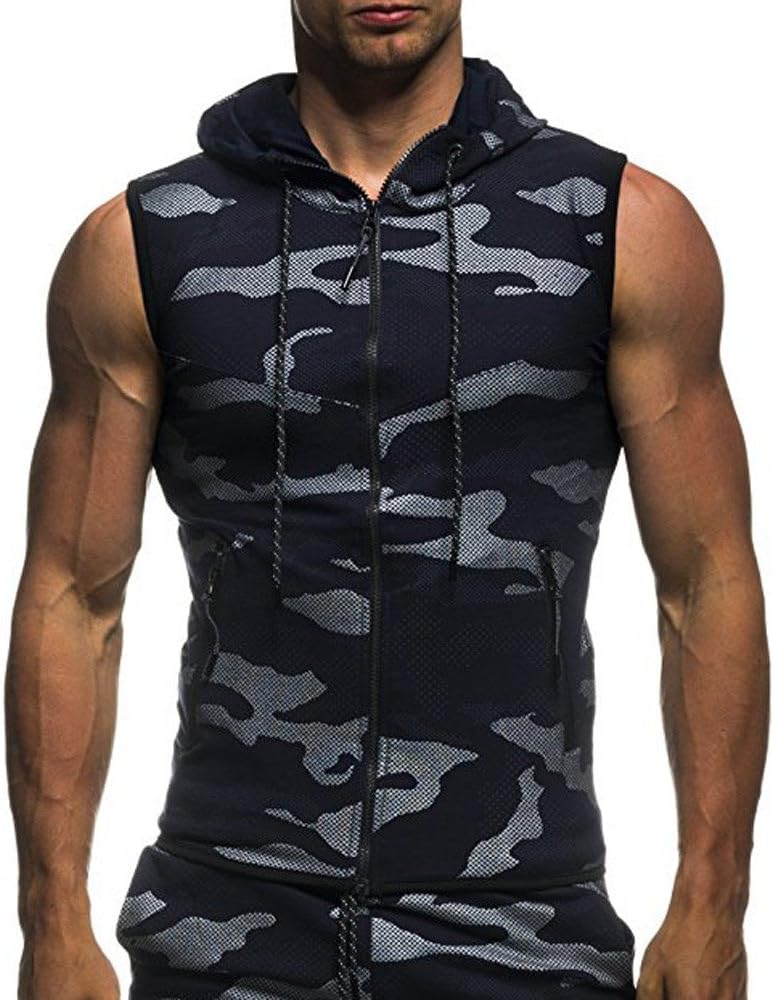 Men's Summer Casual Camouflage Print Hooded Sleeveless T-shirt Top Vest Blouse
