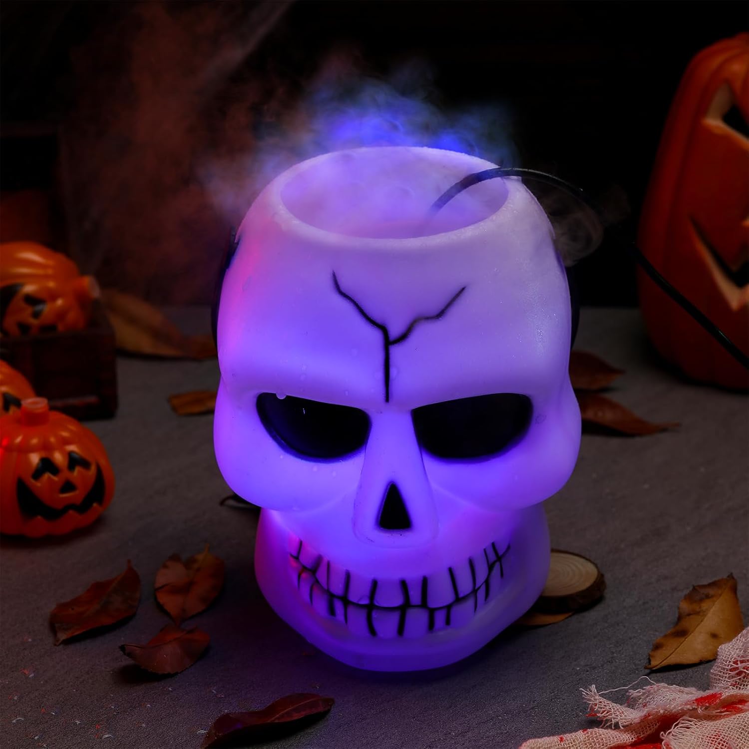 Indoor Fountains & Accessories - Retisee 2 Pack Halloween Bucket Mister 13 LED Mist Maker Fogger Candy Bucket Trick or Treat Bucket with Handle for Halloween Home Outdoor Party Decorations (Skull)