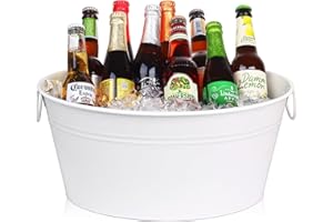 TCHRULES Ice Bucket, Oval Beverage Tub, Galvanized Bucket and drink Cooler for Parties, Ice Tub with Handles for Beer Sparkling Whisky Wine Cocktails (3.5gal) (White)