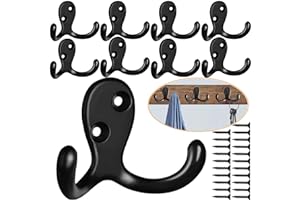 MsBong Coat Hooks Hardware, 10Pcs Wall Hooks Heavy Duty Hooks for Hanging Coats No Rust Double Robe Hook Wall Mounted for Key Towel Bags Cup Hat (Black)
