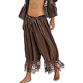 KOSUSANILL Women Long Bloomer Pants Lace Trim Ruffle Pantaloons Cropped Lounge Pajama Bottoms Y2K Capri Pettipants