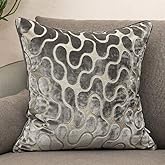 Yangest Silver Grey Square Throw Pillow Cover Wavy Velvet Cushion Cover Modern Zippered Pillowcase for Sofa Couch Bedroom Living Room Chair, 18 x 18 Inch