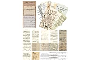 60 Sheets Vintage Scrapbook Supplies Pack, 30 Music/Letter Patterns Mini Decorative Paper for Junk Journal, Diary Embellishme