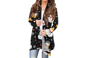 PETYCZEN Christmas Cardigan for Women Long Sleeve Open Front Lightweight Cardigan Ugly Christmas Sweaters Plus Size Coat Top