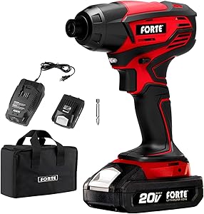 Forte ID20B Cordless Impact Drill Driver Kit - 20V Max, 1,700 in-lbs of Torque, 1/4-IN. Hex with Lithium-ion Battery, Quick Charger and Storage Bag Included