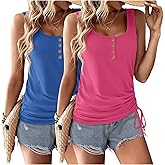 Zeagoo Womens 2026 Tank Tops 2 Pack U Neck Summer Sleeveless Tops Loose Fit Button Casual Henley Shirts