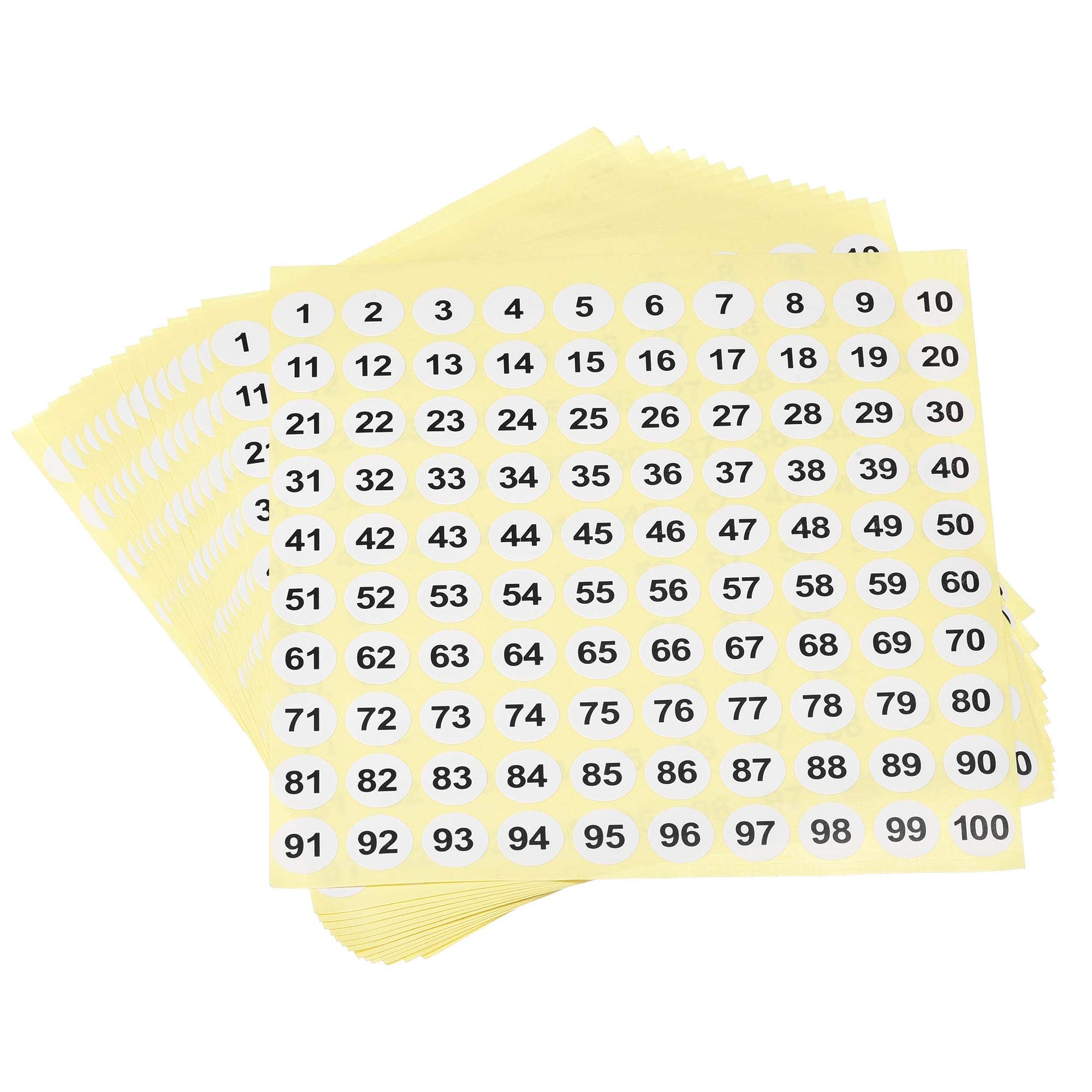 sourcing map Round Number Stickers, 15mm Dia Number 1-100 Coated Paper Label 15 Sheets, Black Word/White Background