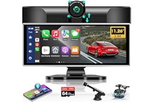 JANSITE Largest 11.26'' Apple Carplay Screen for Car w 2.5K Dash Cam 1080P Backup Camera Android Auto Screen Wireless Apple Car Play Screen for Navigation Voice Control Mirror Link Dual Bluetooth AUX FM