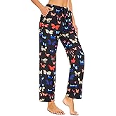 ccko Women’s Comfy Pajama Pants with Pockets, Stretch Drawstring Lounge Pants, Soft Casual Wide Leg Pjs Sleep Bottoms