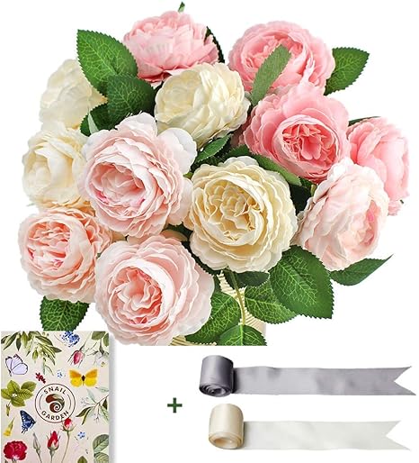 Snailgarden 12 Heads Peony Silk Flowers Fake Pink Peonies Vintage Artificial Flowers Bouquet For Bridal Wedding Home Party Flower Arrangements Deep Pink White 4 Heads Amazon De Kuche Haushalt