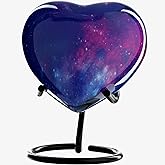 Galaxy Heart Urn Keepsake for Men - Small Heart Cremation Urn with Stand - Universe Mini Urn with Stars - Blue Cosmic Heart Shaped Urn - Heart Urn for Men Male Dad Adults & Infants