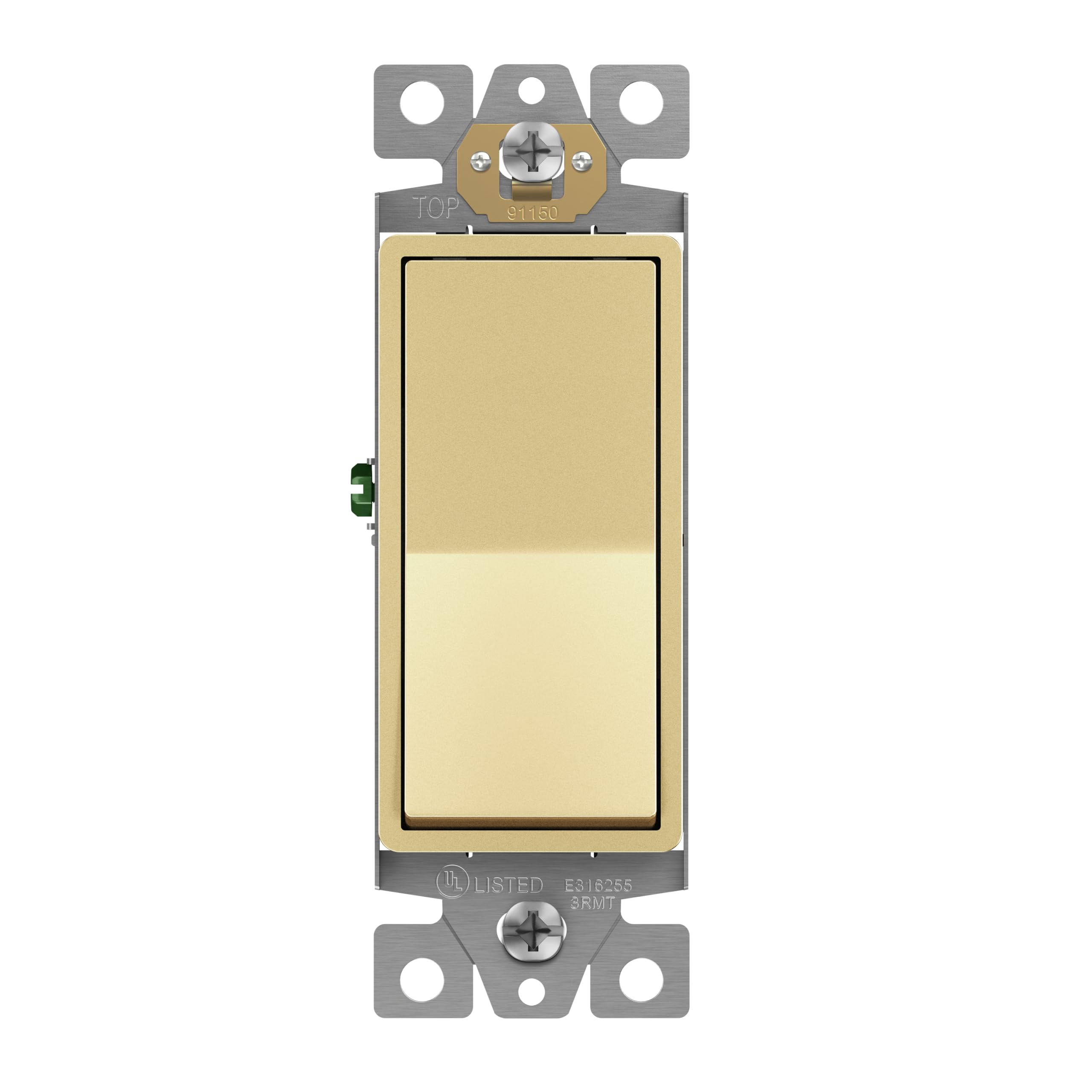 Photo 1 of ENERLITES Elite Series Decorator Rocker Light Switch, 15A 120V/277V, Gloss Finish, Single Pole, 3 Wire, Grounding Screw, Residential Grade, UL Listed, 91150-GD, Gold Color