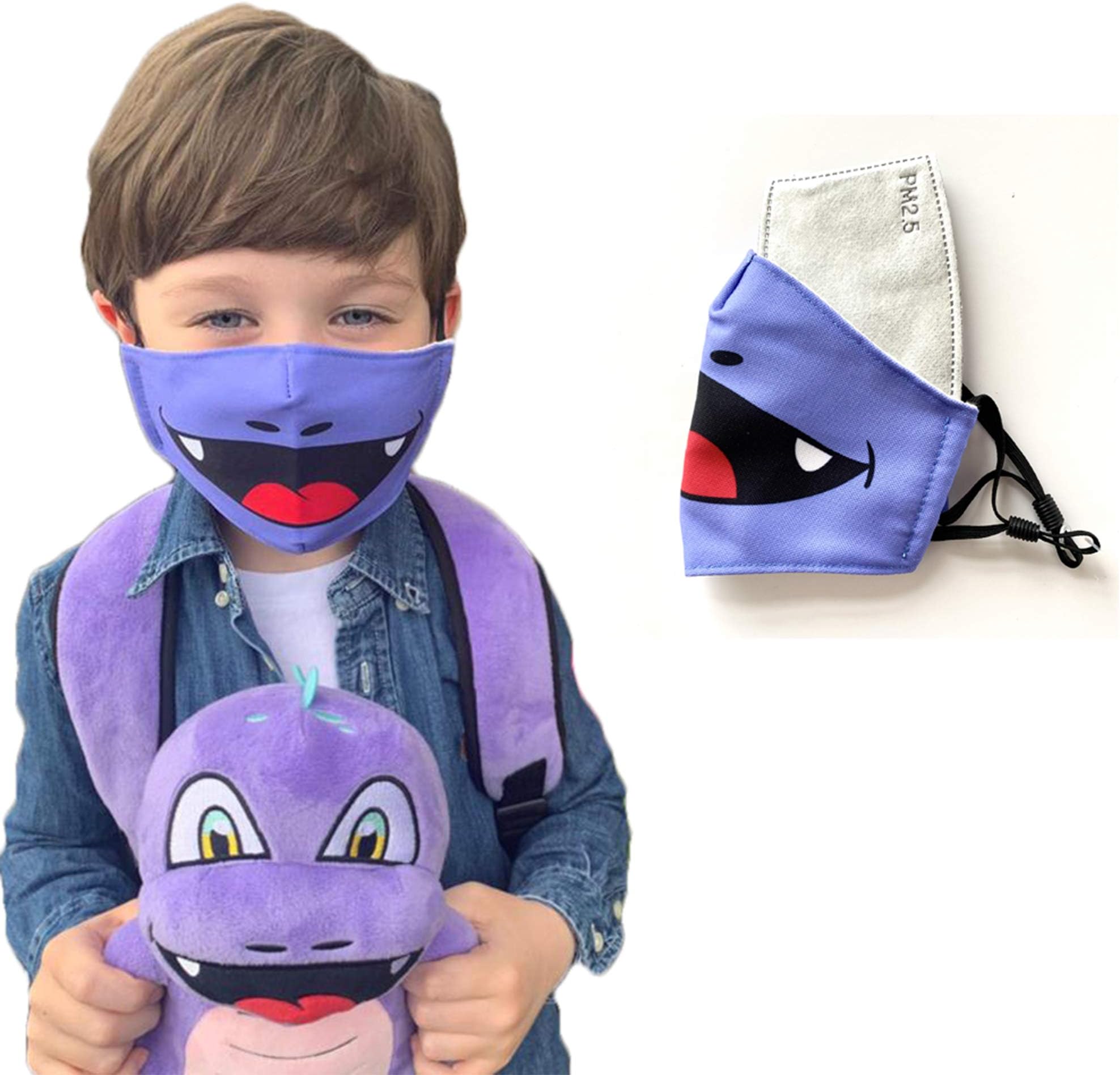 DEENO-Saur Purple Character Face Mask for Kids 3+ Years PM2.5 5-Layer Filter Included