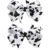 2Pcs Girls Cow Print Hair Bow Clips Toddler Cowgirl Hair Accessories Baby Kids Birthday Party Gift 4 Inch