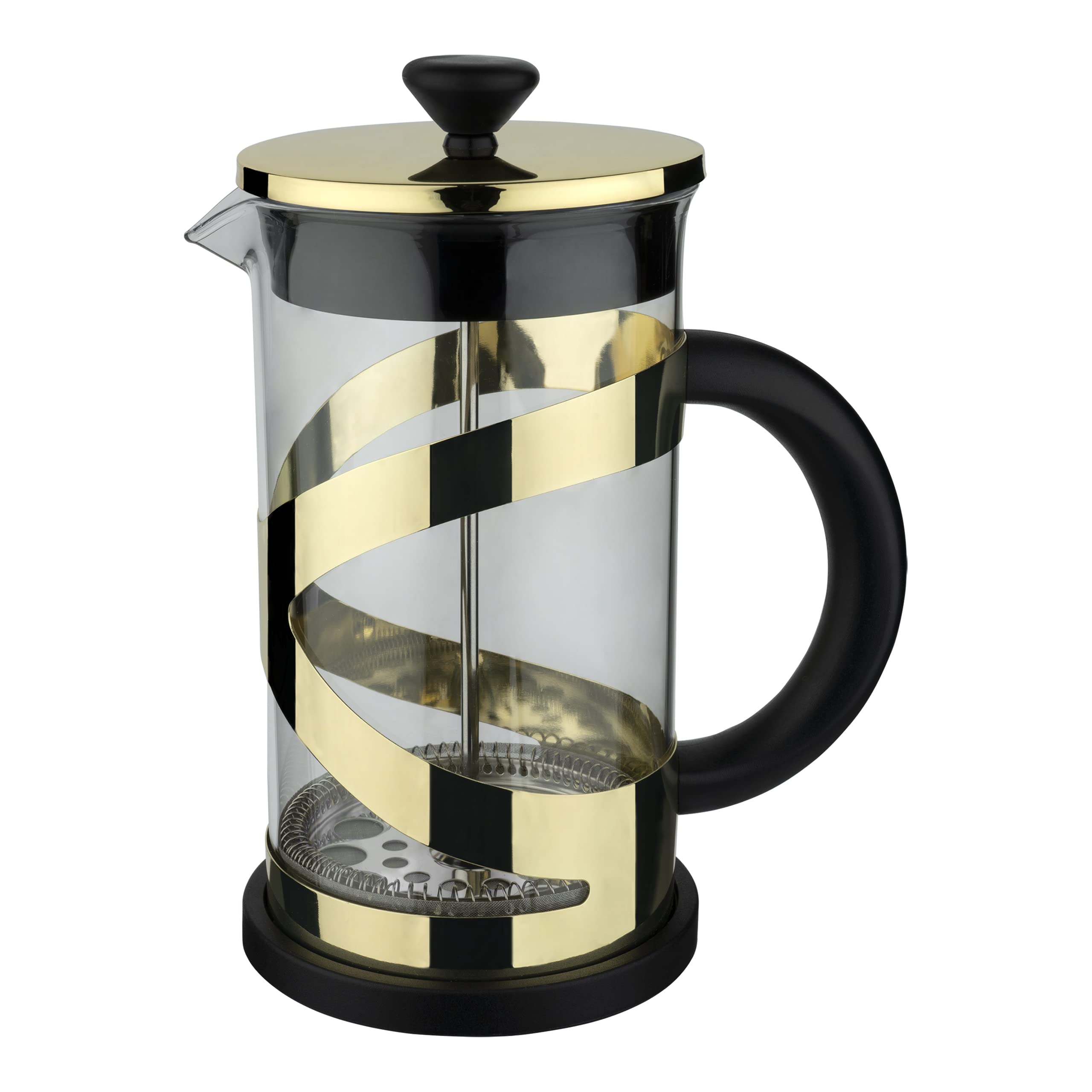 Café Olé Classico Gold Cafetière, 1000ml / 4 Mugs / 8 Espresso Cups, French Press Coffee Maker, Stainless Steel Mesh Filter, Glass Body, Gold Finish