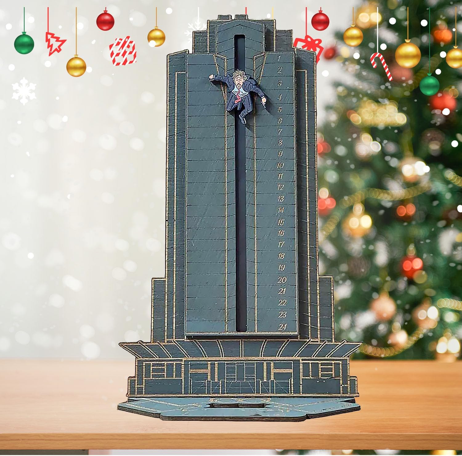 Advent Calendars - 2023 Christmas Die Hard Advent Calendar-Thanksgiving Halloween Christmas Countdown Decoration Calenda，Hans Gruber Advent Calendar，Hans Gruber Drop from Nakatomi Square, Calendar for Desktop Wooden Ornaments (Blue)