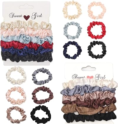 Maridergo 12Pcs Silk Satin Hair Scrunchies Ties Ponytail Holder Solid Color