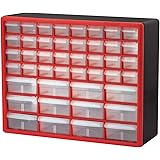 Akro-Mils 44 Drawer 10144REDBLK, Plastic Parts Storage Hardware and Craft Cabinet, (20-Inch W x 6-Inch D x 16-Inch H), Red &