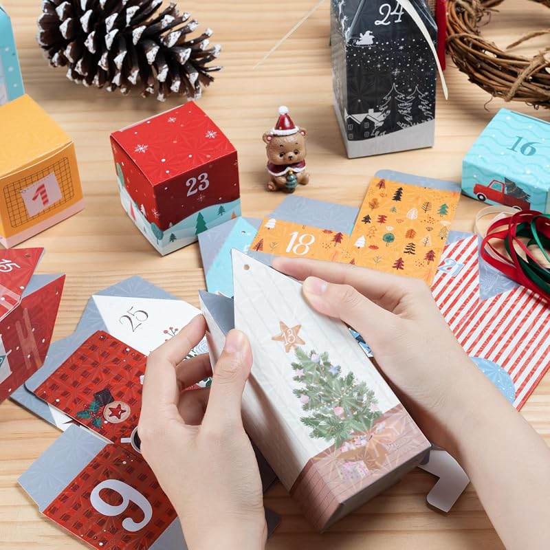 Calendario Adviento Cajas para Rellenar, 25 Numeradas Calendario de Adviento de Navidad, Crea tu Calendario de Adviento 2025 con Cajas de Regalo para Niños, Niñas, Amigos (25 Casitas y Cajas)