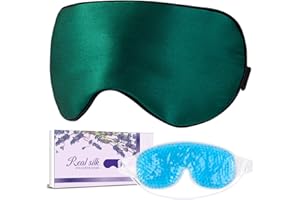 LC-dolida Silk Sleep Mask Hypoallergenic Super Smooth Eye Mask for Sleeping with Cooling and Heated Gel Eye Mask Improving Dry and Puffy Eyes and Black Circles Gift for Women Men (Green)