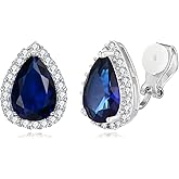 EVER FAITH Cubic Zirconia Wedding Clip On Earrings, Bridesmaids Gorgeous Teardrop Prong Setting Stud Earrings for Women