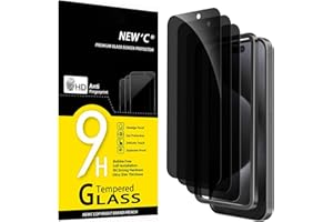 NEW'C 3 Pack Privacy for iPhone 15 Pro Screen Protector (6.1 inches), Anti-Spy Tempered Glass Film,Case Friendly Ultra Resist
