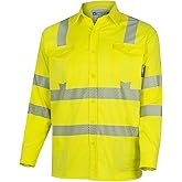 Oberon FR Arc Rated Hi Vis Button-Up Safety Shirt For Men - Flame Resistant & Reflective - 10 Cal - Class 3 - Hi Vis Yellow