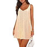 Pungdra Women's Sequin Dress for Women Sparkly Glitter V Neck Shift Cocktail Disco Outfit Party Club Night Out Mini Dresses