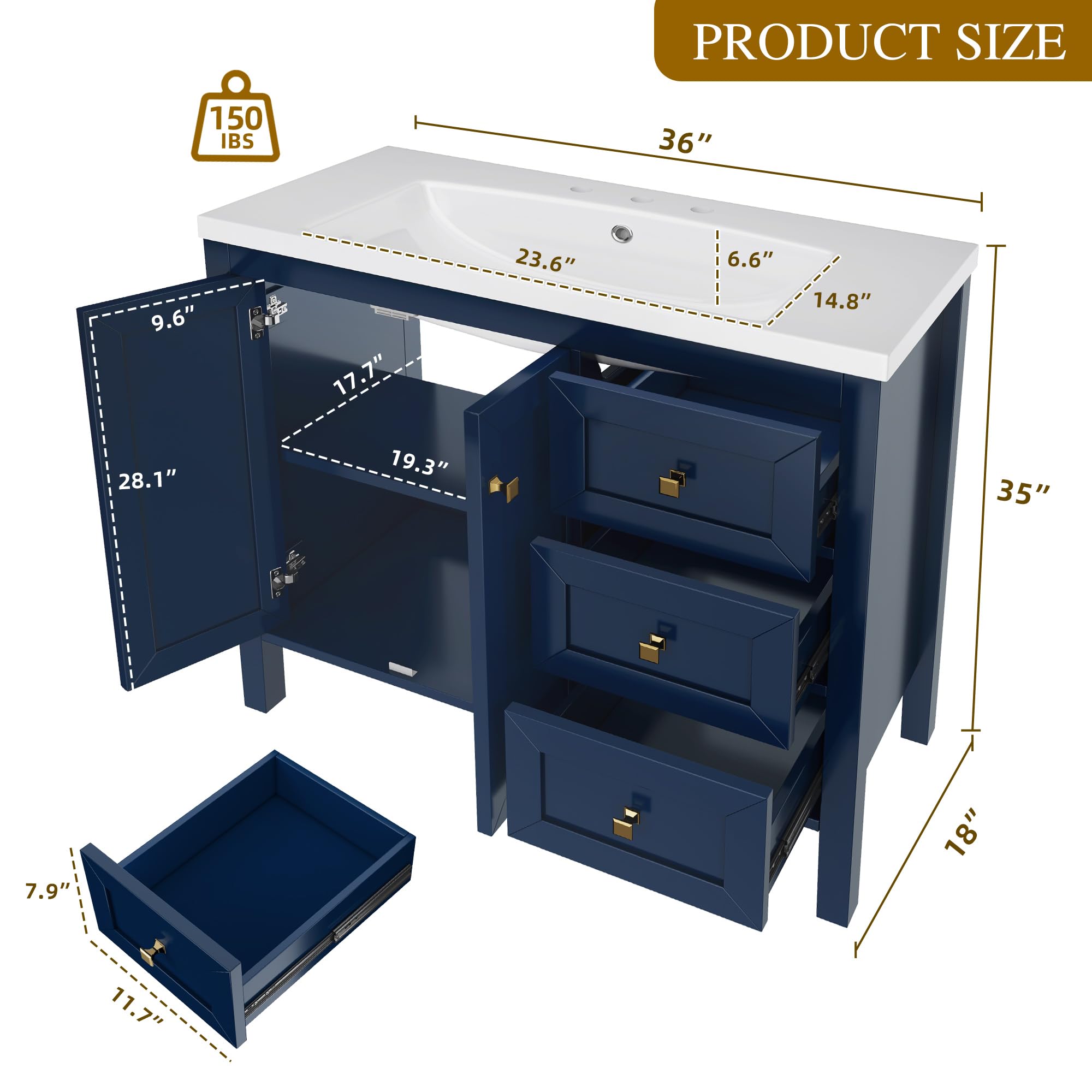 Photo 1 of *************ONLY 1 BOX IN MULTI BOX SET***********
YITAHOME 36" Bathroom Vanity with Sink Set, Navy Blue