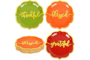 Whaline 24 Pcs Fall Thanksgiving Paper Plates Gold Foil Scalloped Disposable Plates 3 Colors Thankful Dinner Plate for Autumn Tableware Supplies Table Decor, 9 Inch