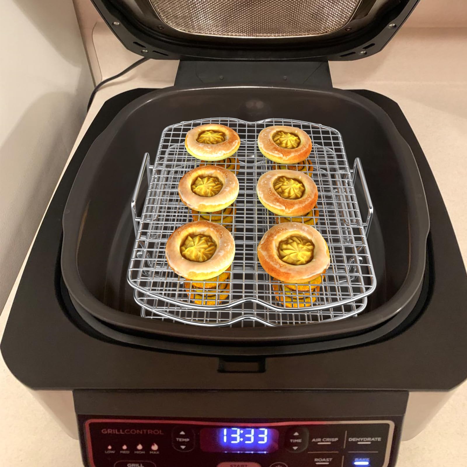 Dehydrator Rack for Ninja Foodi AG300 Grill, 3 Stackable Layers Dehydrator Rack Stand for Ninja Foodi AG300 Accessories, Rectangle Air Fryer Accessories for Ninja AG300 AG301 Foodi Grills