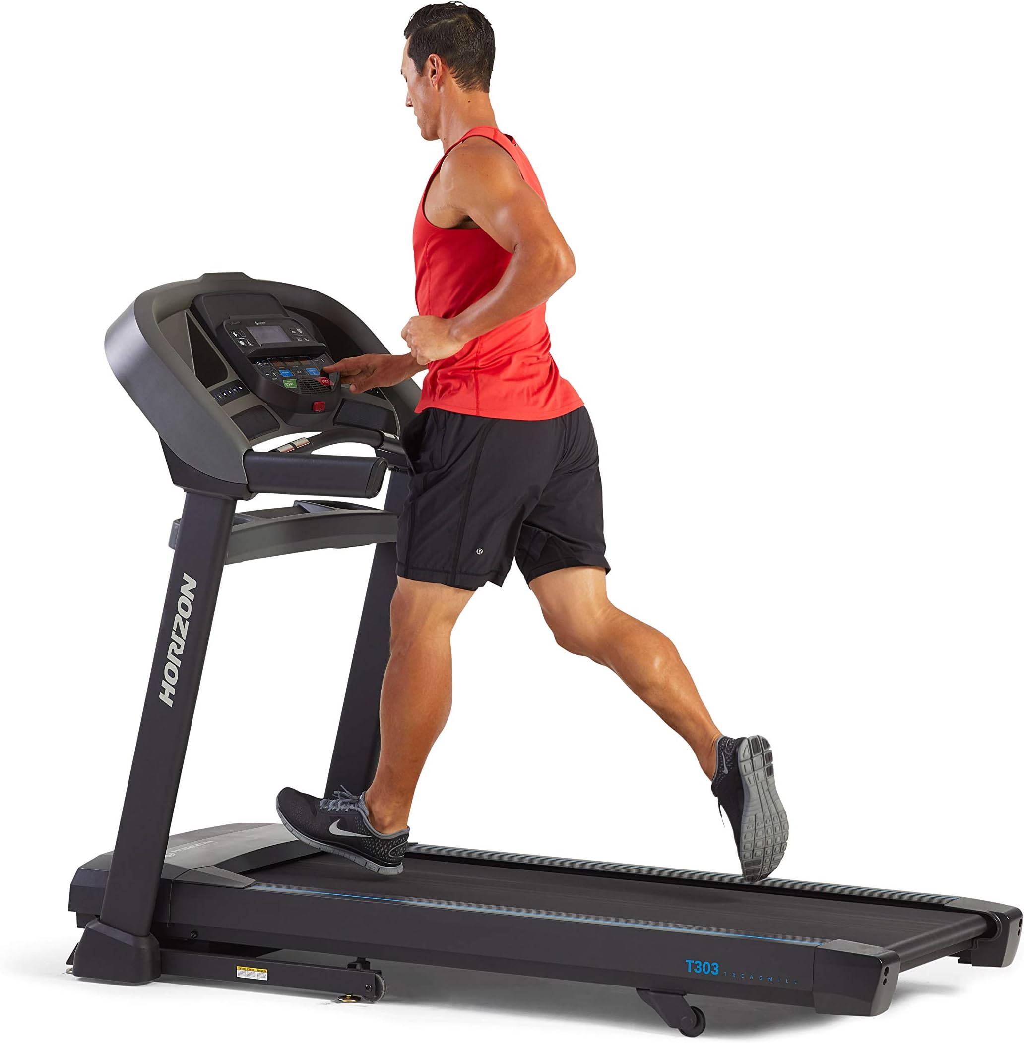 Horizon T101 Go Series Treadmills. Easy to use features and durable construction. Choose the T101's easy set up |T202's longer running deck and larger motor | T303's enhanced HIIT programing console