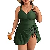 Charmo Plus Size Swimsuit for Women Swim Dress Scalloped One Piece Tummy Control Bathing Suit Ruched Swim Suits 2025