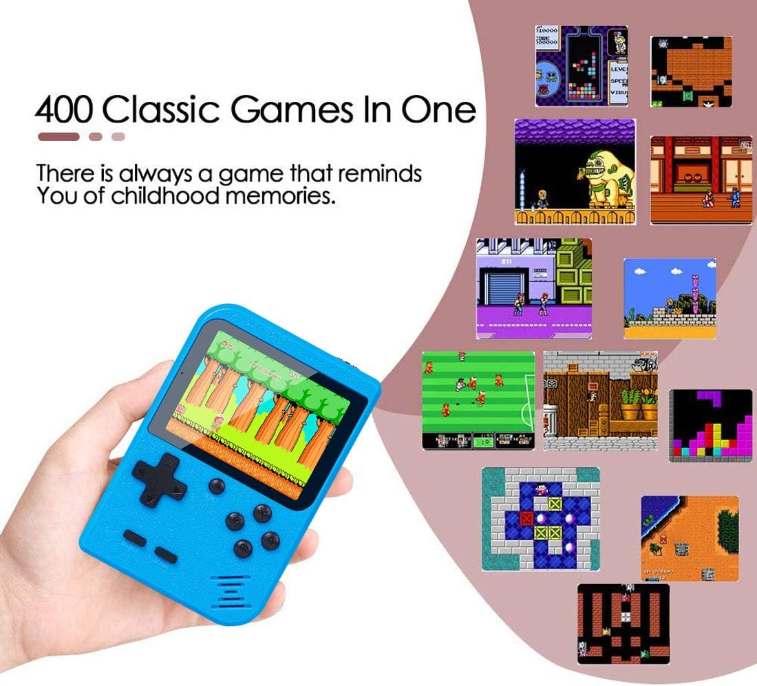 VOUM Handheld Game Console,Retro Handheld Game Console with Protector Case, 400 Free Classical FC Games Support for Connecting TV & Two Players, Great Gifts for Kids and Adults(Blue): Toys & Games
