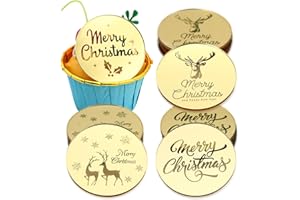 AiQi Bakes Merry Christmas Acrylic Gold Mirror Cupcake Toppers, 24 Pieces, Snowflake and Reindeer Designs