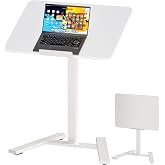 BIZUM 90&deg; Tiltable Mobile Standing Desk, Bedside Table with Foot Pedal | 26.8"x18.9" Tilt Top Height Adjustable Rolling Desk,0-90&deg;Tilting,Holds 33 Lbs Hidden Wheels Home Office Study Classroom White