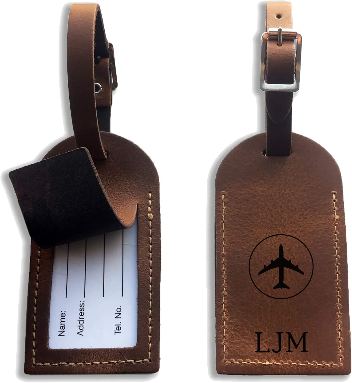 Engraved Leather Luggage Tags for Suitcases or Travel Cases Gift for