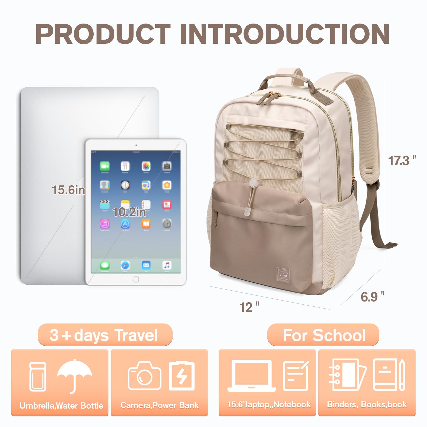 VNINE Laptop Backpack for Women College Backpacks Laptop Bookbag carry on Laptop Bag for Adult Women with Computer Bags Laptop Compartment